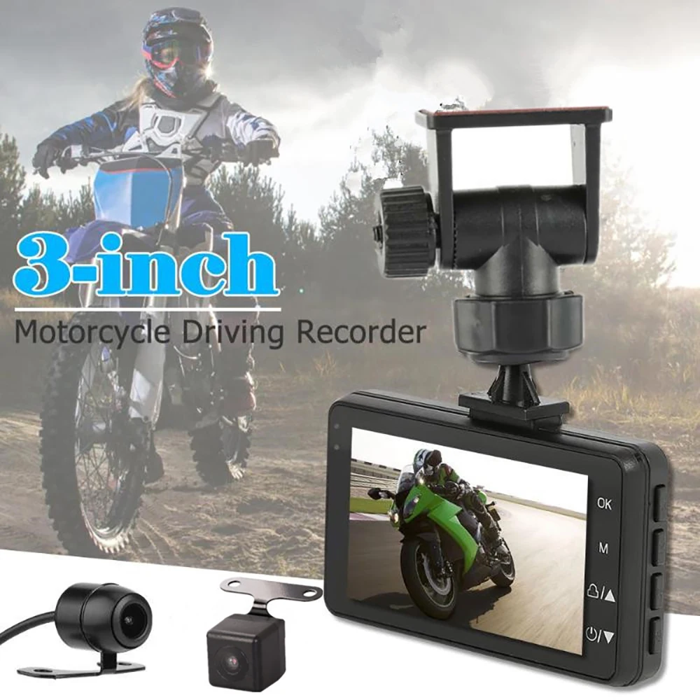 

720P FHD Motorcycle DVR 3.0" Screen Motor Camera Dash Cam with Special Dual-track Front Rear Recorder Motorbike Waterproof DVRs