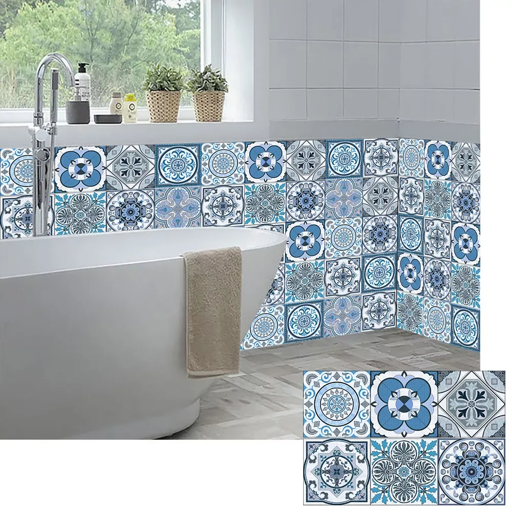 

Blue Tint Strip Tiles Wall Stickers Bathroom Kitchen Tile Ceramics Decoration Wallpaper Peel & Stick Vinyl Art Murals