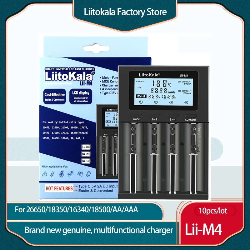 10pcs/lot LiitoKala Lii-M4 18650 Smart Charger LCD Display for 26650 21700 32650 20700 21700 16340 AA AAA battery
10pcs/lot LiitoKala Lii-M4 18650 Smart Charger LCD Display for 26650 21700 32650 20700 21700 16340 AA AAA battery