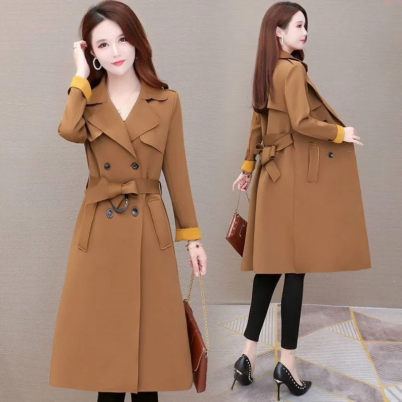 

High Quality Windbreaker Women 2023 Autumn New Fashion long Clothes Ladies Lace Up Trench Coat Female Casual Outerwear 4XL H2758