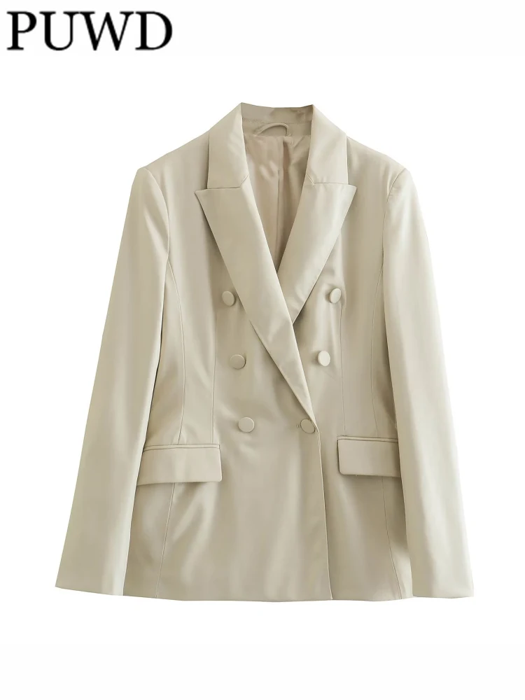 PUWD Women Fashion Double Breasted Faux Leather Blazer Coat Vintage Long Sleeve Flap Pockets Female Outerwear Chic Vestes Femme
PUWD Women Fashion Double Breasted Faux Leather Blazer Coat Vintage Long Sleeve Flap Pockets Female Outerwear Chic Vestes Femme