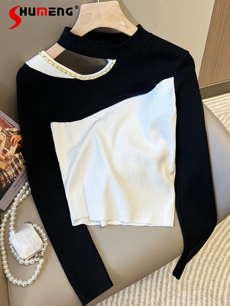 Female Simple Casual Halter Color Matching Knitting T-shirt Women's 2022 Autumn New Fashion Elegant Pullover Bottoming Shirt
Female Simple Casual Halter Color Matching Knitting T-shirt Women's 2022 Autumn New Fashion Elegant Pullover Bottoming Shirt