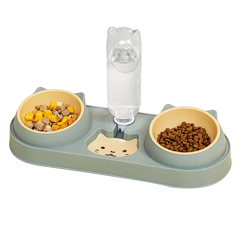 

Двойные миски для собак и кошек с дозатором воды, наклонные миски для кошек, легко отсоединяемые миски для домашних животных, миска для влажной и сухой еды