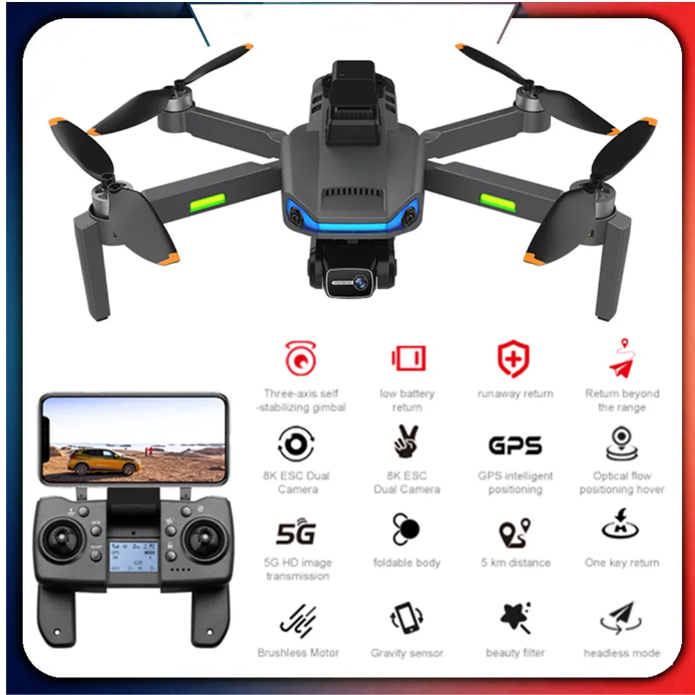 8K Dual Camera GPS Wifi Profesional HD Drone 3-Axis Gimbal Anti-Shake Aerial Photography Brushless Foldable Quadcopter 1.5KM
8K Dual Camera GPS Wifi Profesional HD Drone 3-Axis Gimbal Anti-Shake Aerial Photography Brushless Foldable Quadcopter 1.5KM