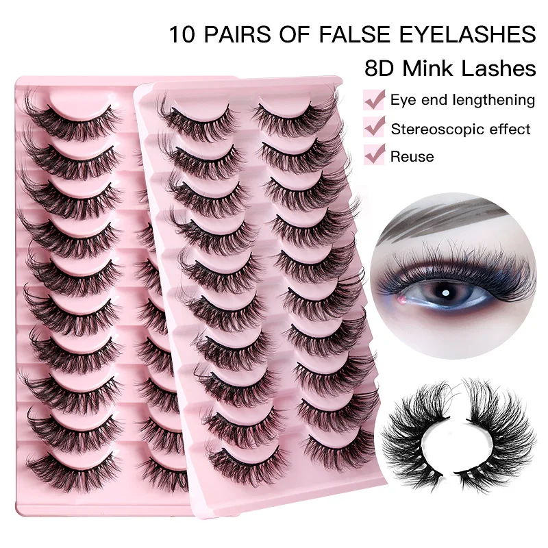 

False Eyelashes Cat-Eye Fluffy Faux Mink Lashes 8D Dense Curl Wispy Lashes 10 Pairs Dramatic Long Thick Volume Eyelashes Makeup