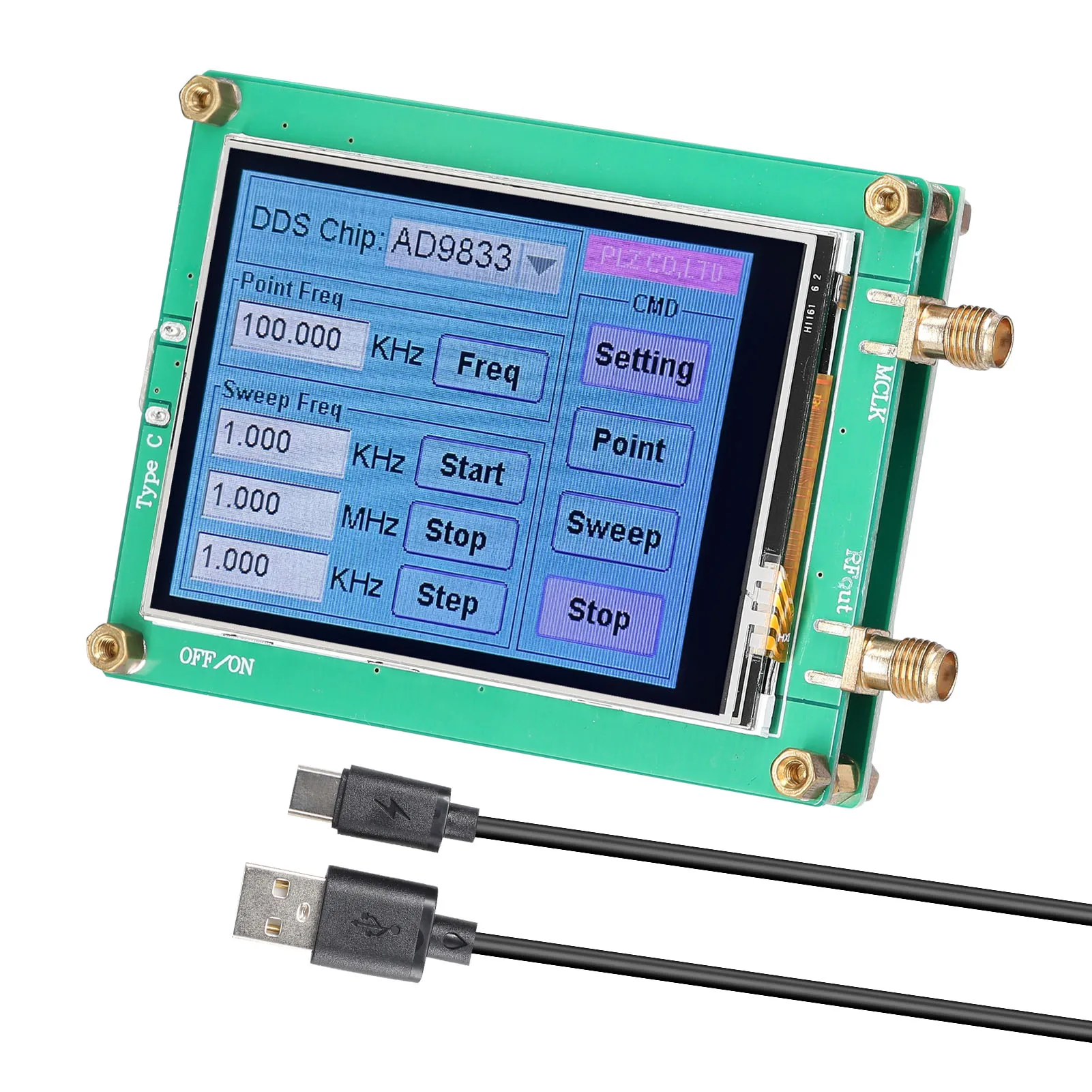 Touching Screen DDS Module Signal-Generator 5V Type-C 10Bit DAC Sinewave Squarewave Triangularwave Signal Generator Module
Touching Screen DDS Module Signal-Generator 5V Type-C 10Bit DAC Sinewave Squarewave Triangularwave Signal Generator Module