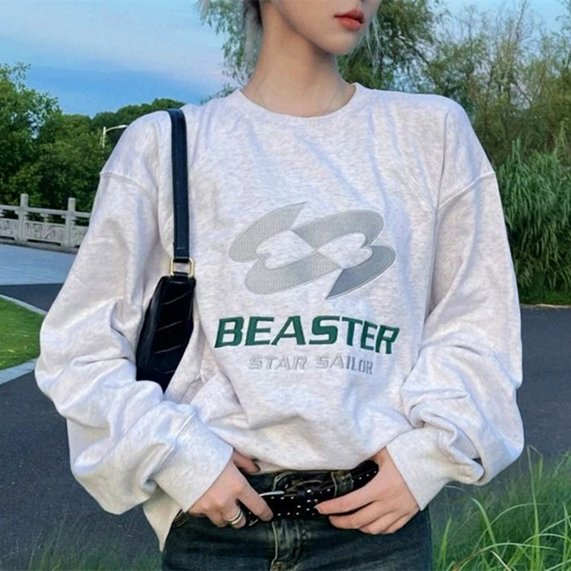 Серая хлопковая толстовка с буквенным принтом в стиле High Street, Свободный Повседневный Женский пуловер с круглым вырезом, корейские модные топы, Женский винтажный зимний топ
Серая хлопковая толстовка с буквенным принтом в стиле High Street, Свободный Повседневный Женский пуловер с круглым вырезом, корейские модные топы, Женский винтажный зимний топ