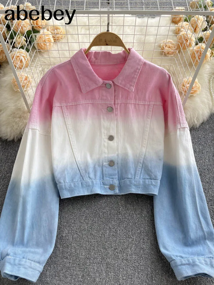 Harajuku Gradient Autumn Denim Short Jacket Long Sleeve Single Breasted Pink 2022 Wowen Streetwear Retro Casual Cropped Coat
Harajuku Gradient Autumn Denim Short Jacket Long Sleeve Single Breasted Pink 2022 Wowen Streetwear Retro Casual Cropped Coat