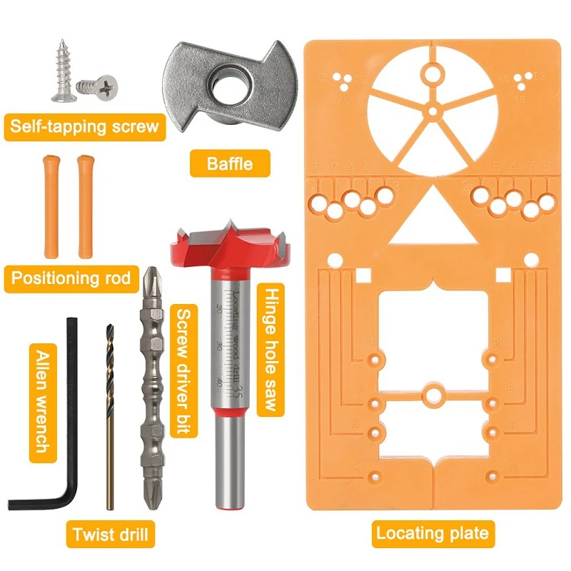 Drilling Guide Locator Kit 35Mm Adjustable Hinge Hole Hinge Drilling Jig Drill Bits Woodworking Door Hole Opener
Drilling Guide Locator Kit 35Mm Adjustable Hinge Hole Hinge Drilling Jig Drill Bits Woodworking Door Hole Opener