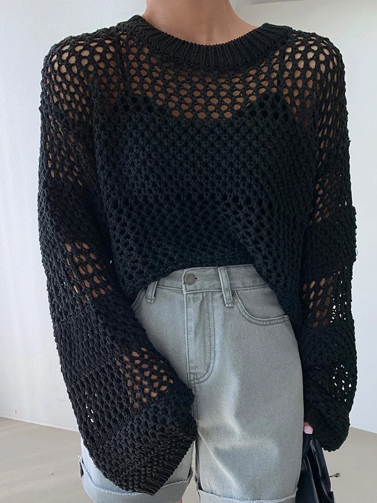 Black Hollow Out Loose Knitted Sweater Women Autumn Vintage O Neck Streetwear Women Long Sleeve Pullovers Tops Pull Femme 2022
Black Hollow Out Loose Knitted Sweater Women Autumn Vintage O Neck Streetwear Women Long Sleeve Pullovers Tops Pull Femme 2022