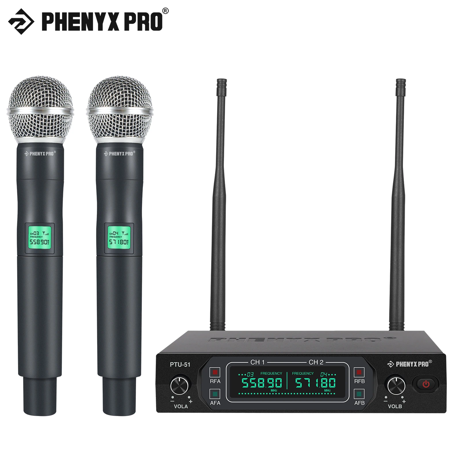 Phenyx Pro PTU-51 Wireless Microphone Dual System Fixed UHF Frequencies Karaoke Mic Handheld 80M For karaoke Home Party Church 
Phenyx Pro PTU-51 Wireless Microphone Dual System Fixed UHF Frequencies Karaoke Mic Handheld 80M For karaoke Home Party Church