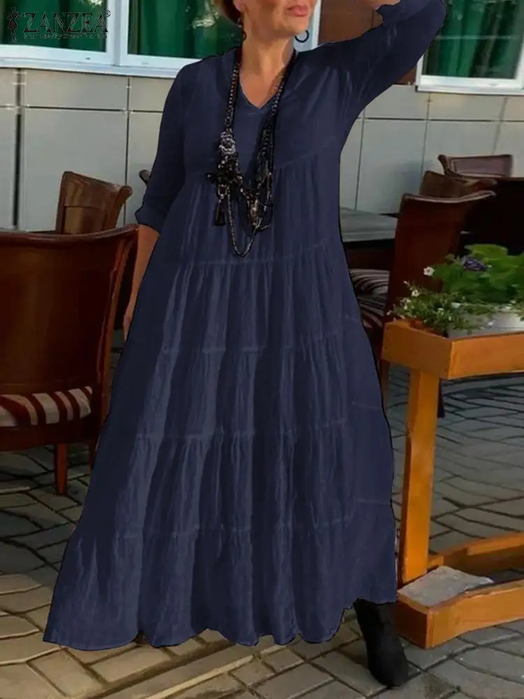 ZANZEA Women Casual Maxi Dresses Solid Elegant Dress Full Sleeve V-Neck Ankle Length Holiday Loose Sundress Ruffled Hem Robe
ZANZEA Women Casual Maxi Dresses Solid Elegant Dress Full Sleeve V-Neck Ankle Length Holiday Loose Sundress Ruffled Hem Robe