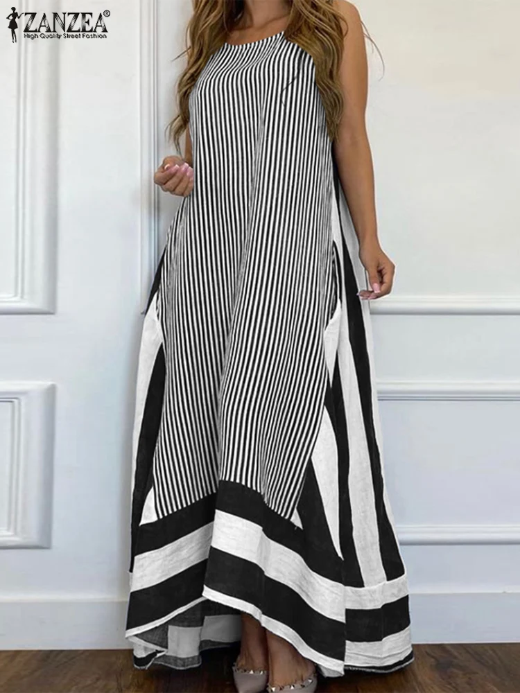 2022 женское богемное платье ZANZEA, летний праздничный сарафан, повседневное длинное платье макси в полоску, платье без рукавов 
2022 женское богемное платье ZANZEA, летний праздничный сарафан, повседневное длинное платье макси в полоску, платье без рукавов