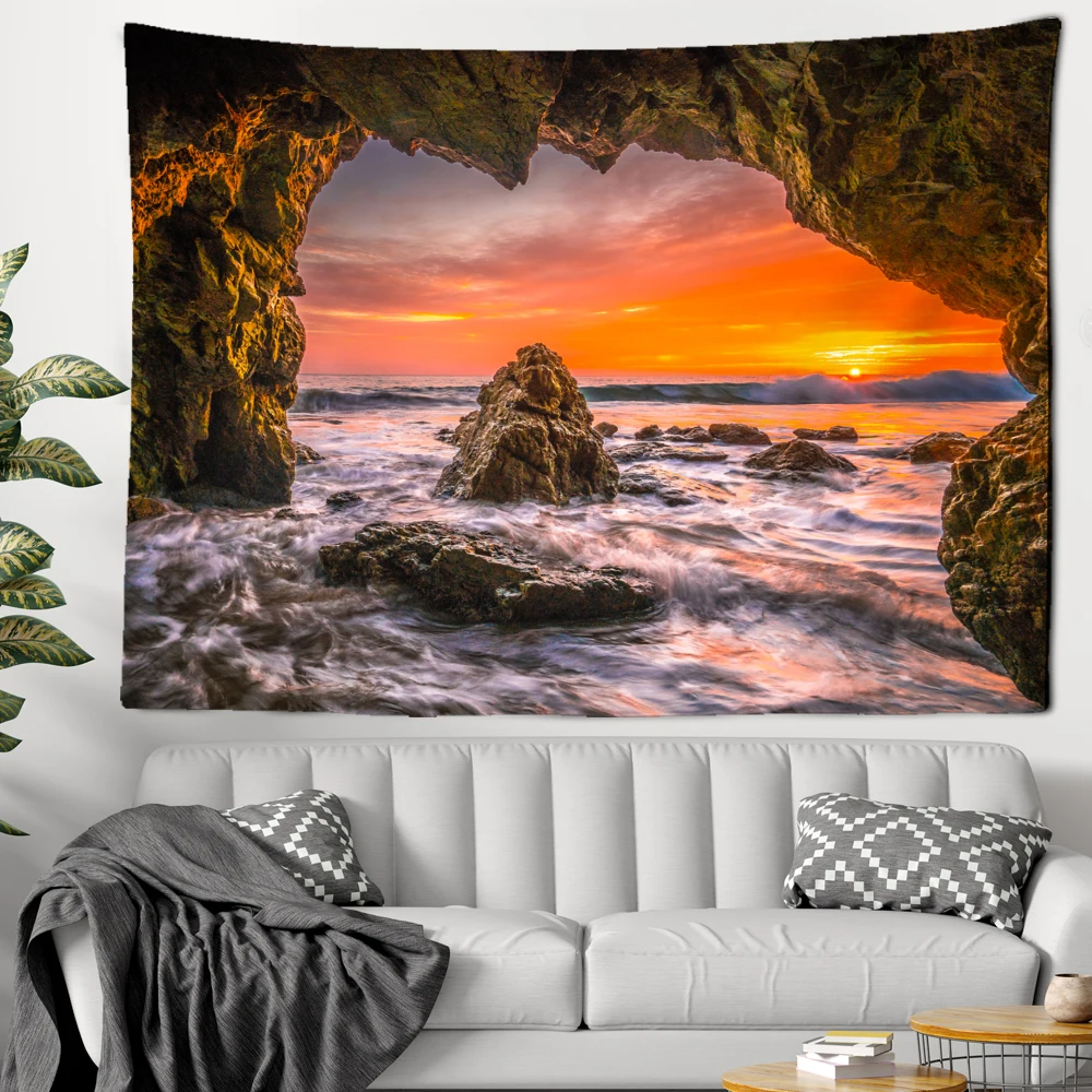 

Seaside natural landscape tapestry cave beautiful sunset living room bathroom wall decoration gift