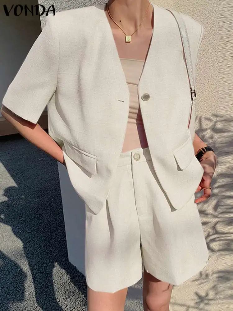 VONDA Women Summer Elegant Suits Short Sets 2023 Matching Sets Fashion Solid Color Loose V-Neck Short Sleeve Tops + Casual Short
VONDA Women Summer Elegant Suits Short Sets 2023 Matching Sets Fashion Solid Color Loose V-Neck Short Sleeve Tops + Casual Short