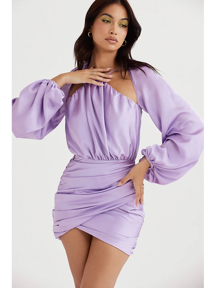 Sexy Long Sleeve Satin Draped Mini Party Dress Summer Lace-up Lantern Sleeve Shirring Pleated Dress Evening Birthday Club Dress
Sexy Long Sleeve Satin Draped Mini Party Dress Summer Lace-up Lantern Sleeve Shirring Pleated Dress Evening Birthday Club Dress