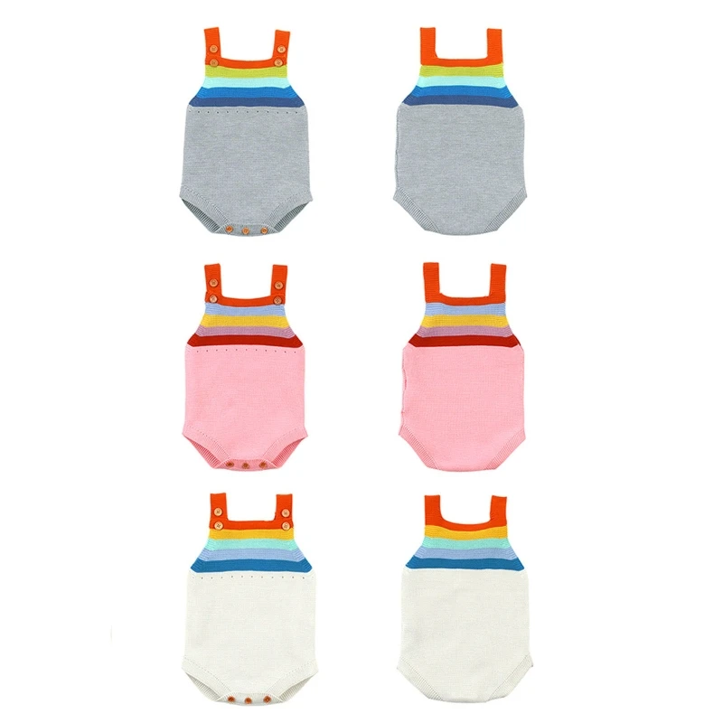 Infant Baby Sleeveless Bodysuit Knitted Rainbow Striped Button Romper Jumpsuit
Infant Baby Sleeveless Bodysuit Knitted Rainbow Striped Button Romper Jumpsuit