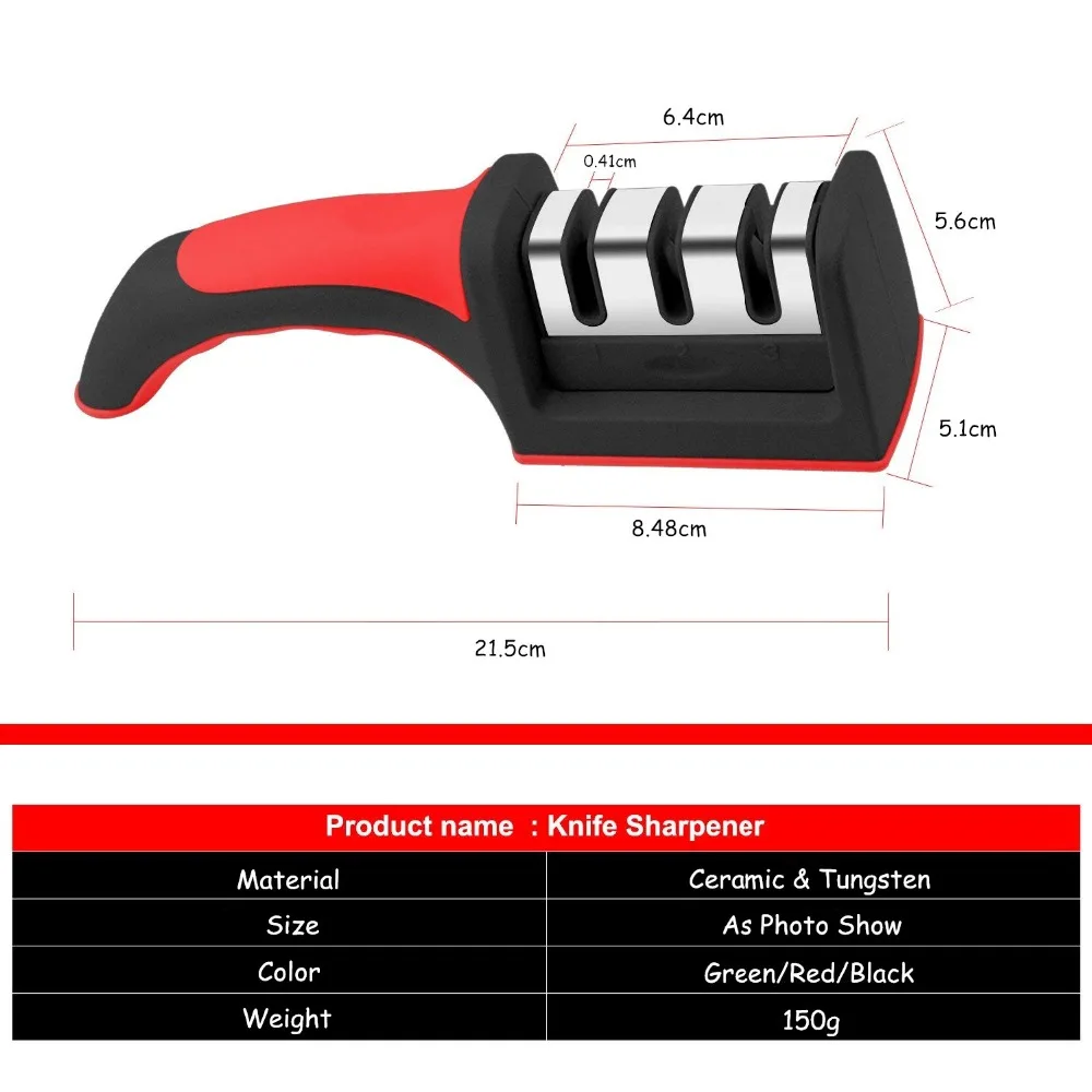 

3-Stage Knife Sharpener with 1 More Replace Sharpener Tool for All Knives KC0319 Manual Kitchen Knife Sharpening Kitchen
