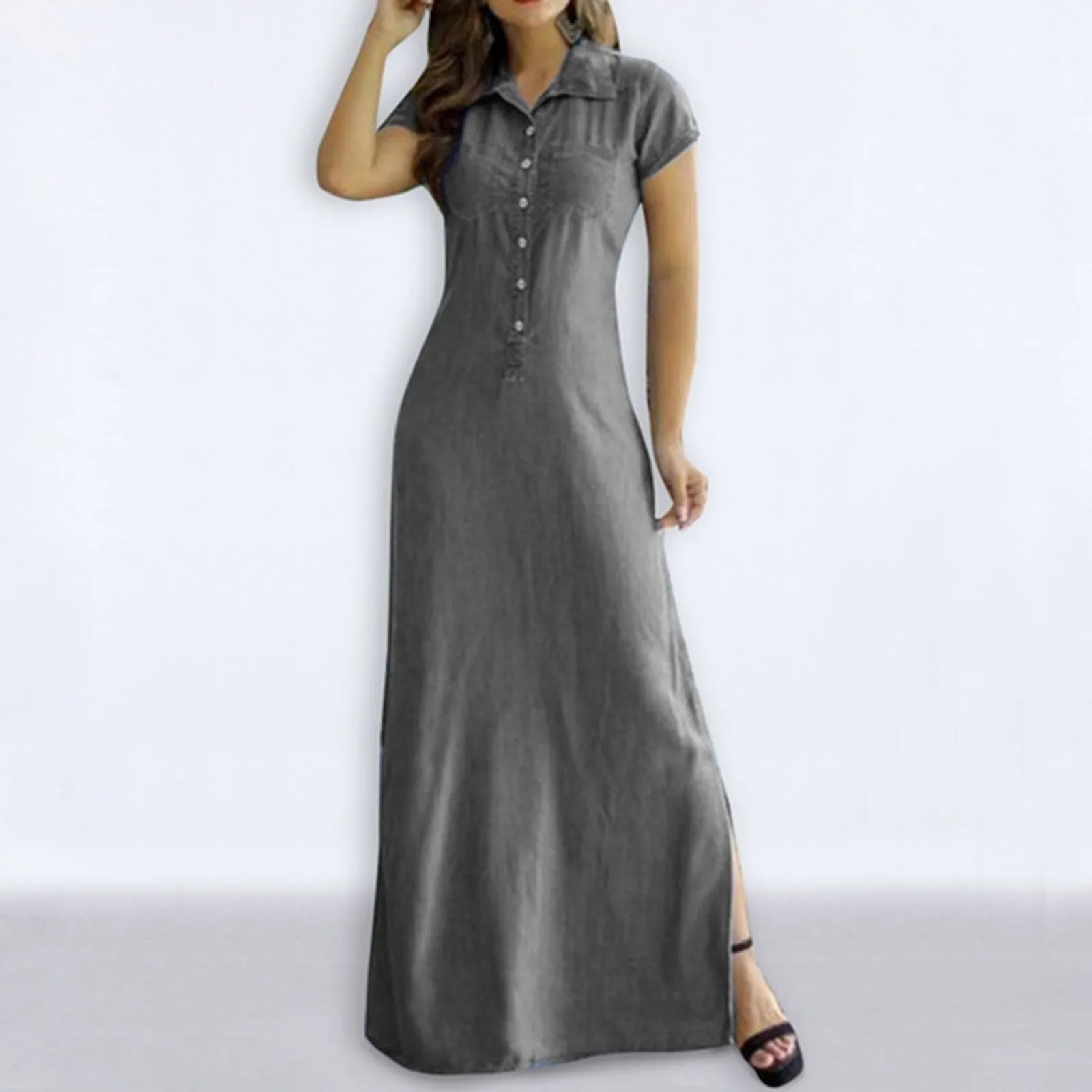 Women black long dress V-Neck with Buttons V-Neck Short sleeve Split slim dress summer office lady Beach Sundress Party Vestidos
Women black long dress V-Neck with Buttons V-Neck Short sleeve Split slim dress summer office lady Beach Sundress Party Vestidos