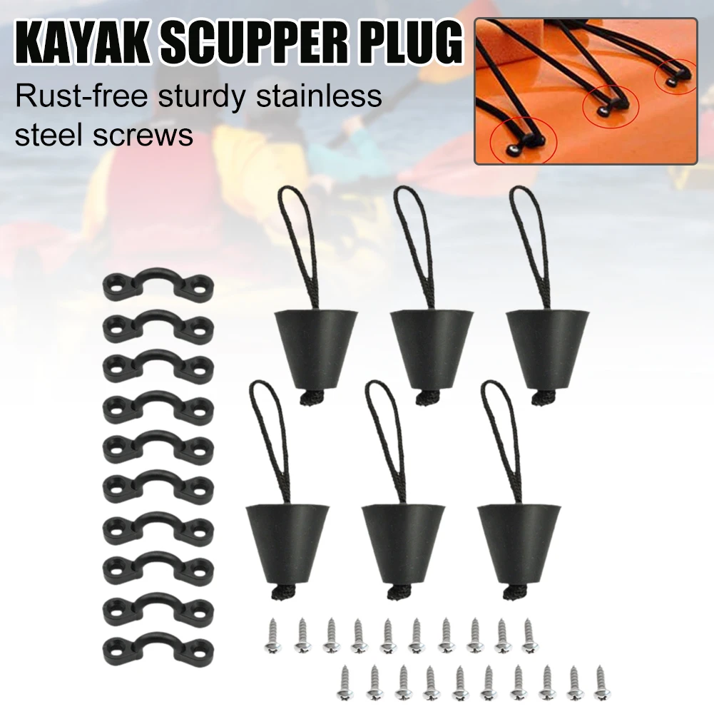 6Pcs Kayak Canoe Scupper Plug Silicone Drain Hole Stopper Bung With Lanyard 10Pcs Pad Eye Tie Down Deck Loops Points Accessories
6Pcs Kayak Canoe Scupper Plug Silicone Drain Hole Stopper Bung With Lanyard 10Pcs Pad Eye Tie Down Deck Loops Points Accessories