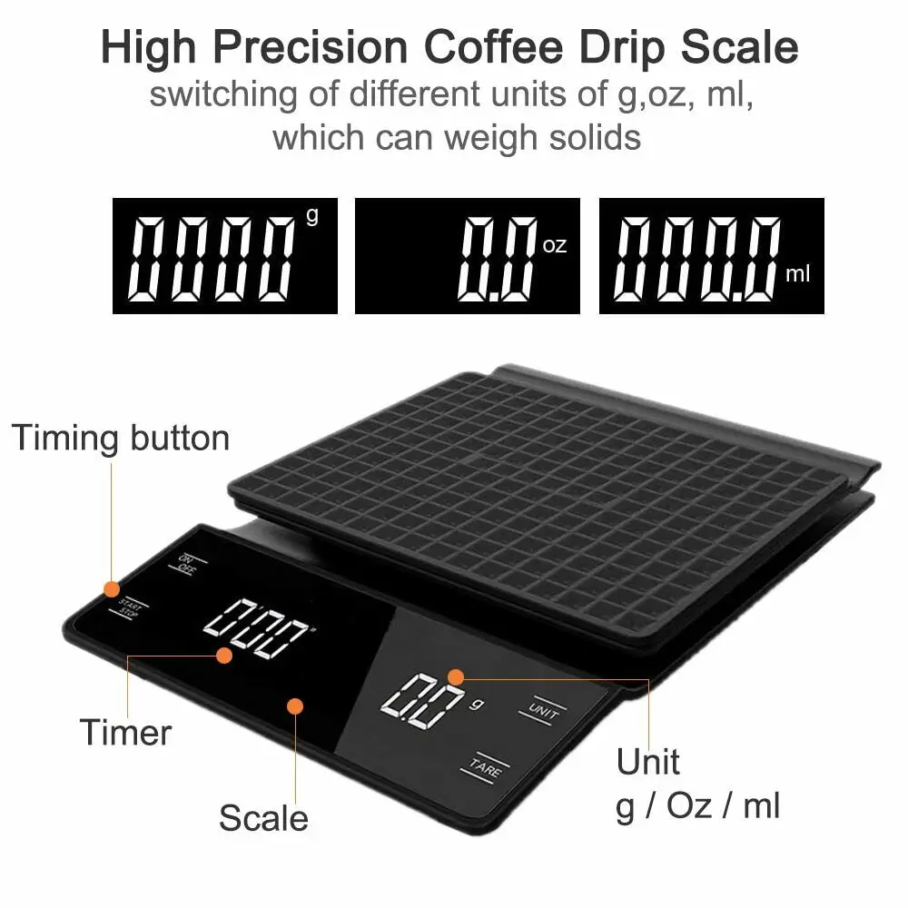 3kg/0.1g Electronic Coffee Scale Timer High Accuracy Digital Kitchen Scale
3kg/0.1g Electronic Coffee Scale Timer High Accuracy Digital Kitchen Scale
