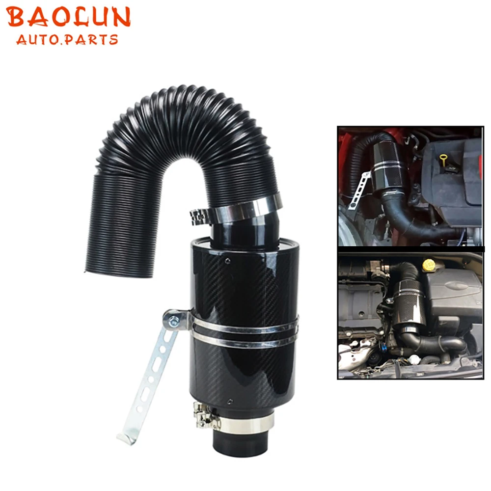 

BAOLUN Universal 3" Racing Carbon Fibre Car Cold Air Intake System Filter Feed Intake Induction Pipe Hose Kit Witout Fan