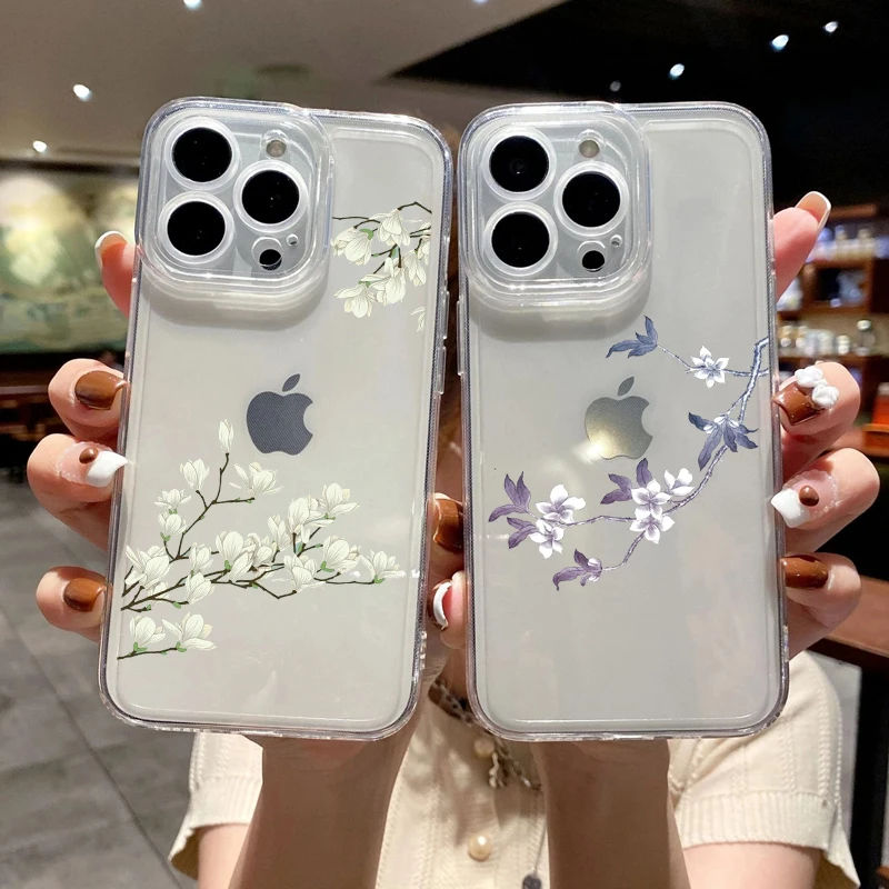 

Ink plum flower painting Clear phone case For iPhone 7 8 Plus SE2 Phone Case Cover For iPhone X Xs XR 11 12 13 14 Pro Max Shells