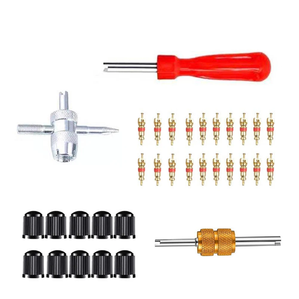 

Removes And Install Valves Cores Valve Stem Install Tools Valve Core 1 Small Wrench 20 Air Cores 33pcs Accessories