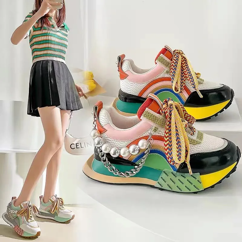 2023 Lace Up Iridescent Pearl Chain Decorative Women's Vulcanized Shoes Women's Platform Sneakers Zapatos De Mujer Women Shoes
2023 Lace Up Iridescent Pearl Chain Decorative Women's Vulcanized Shoes Women's Platform Sneakers Zapatos De Mujer Women Shoes