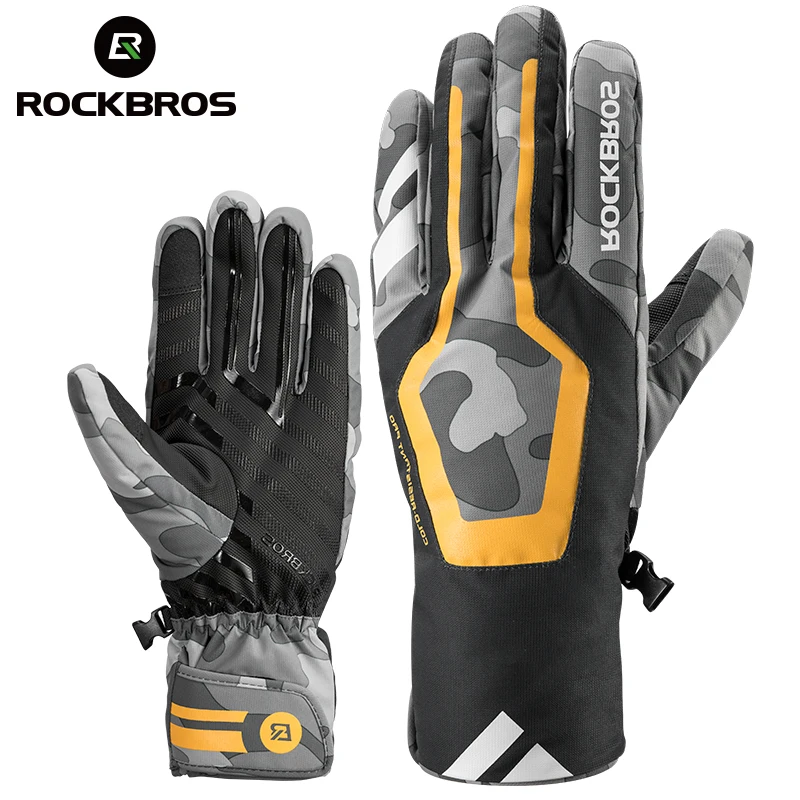 

Зимние велосипедные перчатки ROCKBROS, ветрозащитные теплые флисовые велосипедные перчатки, сенсорные зимние лыжные перчатки, перчатки для горного и дорожного велоспорта