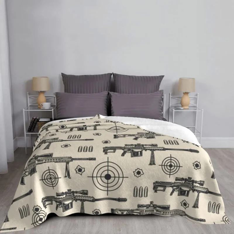 Черно-белое фланелевое одеяло с изображением оружия снайпера 
Черно-белое фланелевое одеяло с изображением оружия снайпера