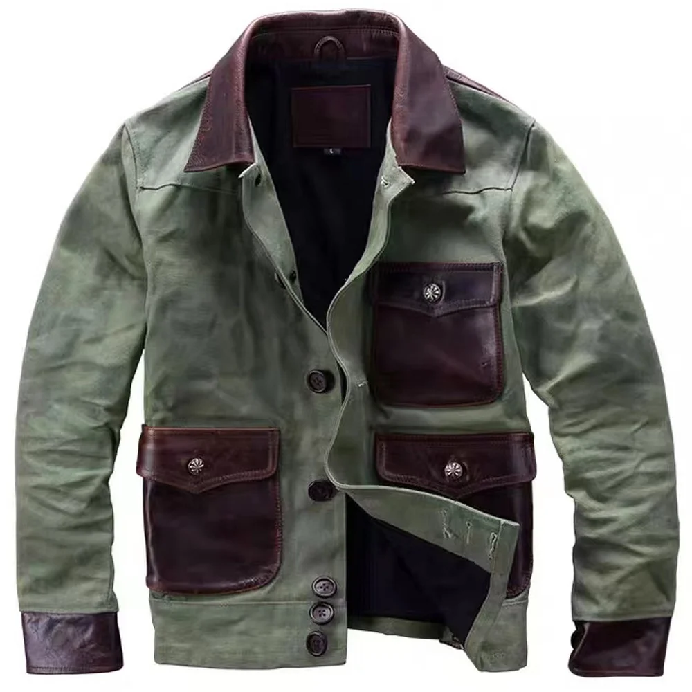 Leather Real Picture Canvas Patchwork Mens Jackets Trench Coats 5XL Auto Mans Cowhide Coat Muti Pocket Safari Designer Overcoat
Leather Real Picture Canvas Patchwork Mens Jackets Trench Coats 5XL Auto Mans Cowhide Coat Muti Pocket Safari Designer Overcoat