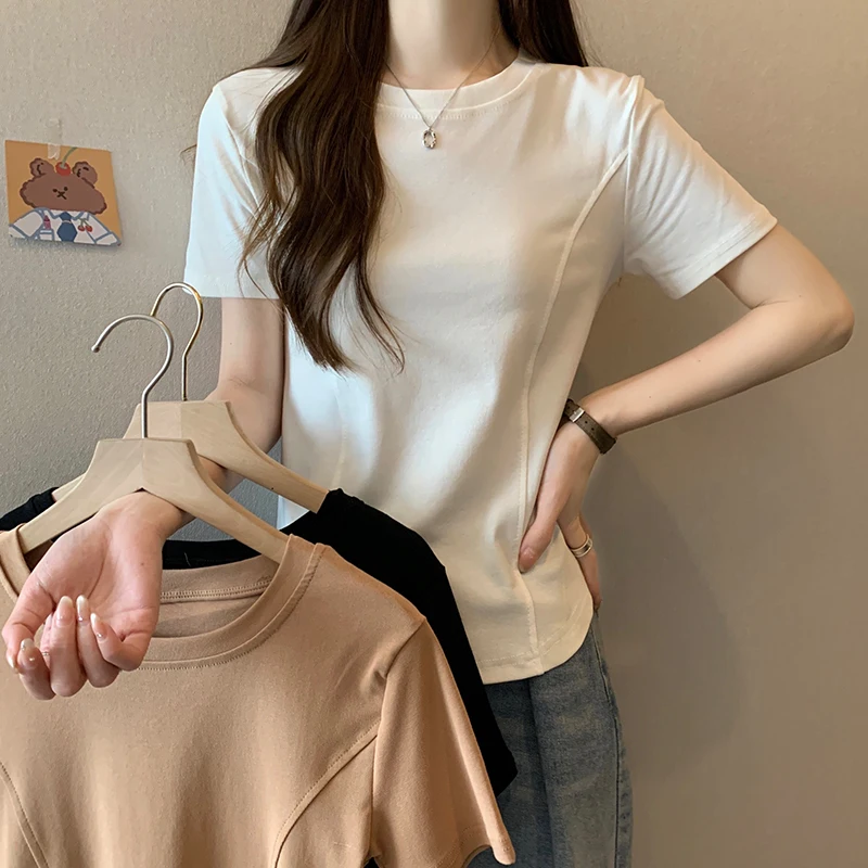 Корейские женские футболки 2023, летние футболки ярких цветов, одежда Y2K, эластичная однотонная облегающая футболка в стиле Харадзюку, женская футболка 6033
Корейские женские футболки 2023, летние футболки ярких цветов, одежда Y2K, эластичная однотонная облегающая футболка в стиле Харадзюку, женская футболка 6033