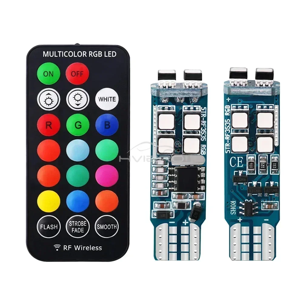 2 шт. T10 W5W RGB светодиодная лампа с беспроводным пультом дистанционного управления для салона автомобиля, купольная лампа для чтения номерного знака, 12 В, лампа тормозного сигнала 
2 шт. T10 W5W RGB светодиодная лампа с беспроводным пультом дистанционного управления для салона автомобиля, купольная лампа для чтения номерного знака, 12 В, лампа тормозного сигнала