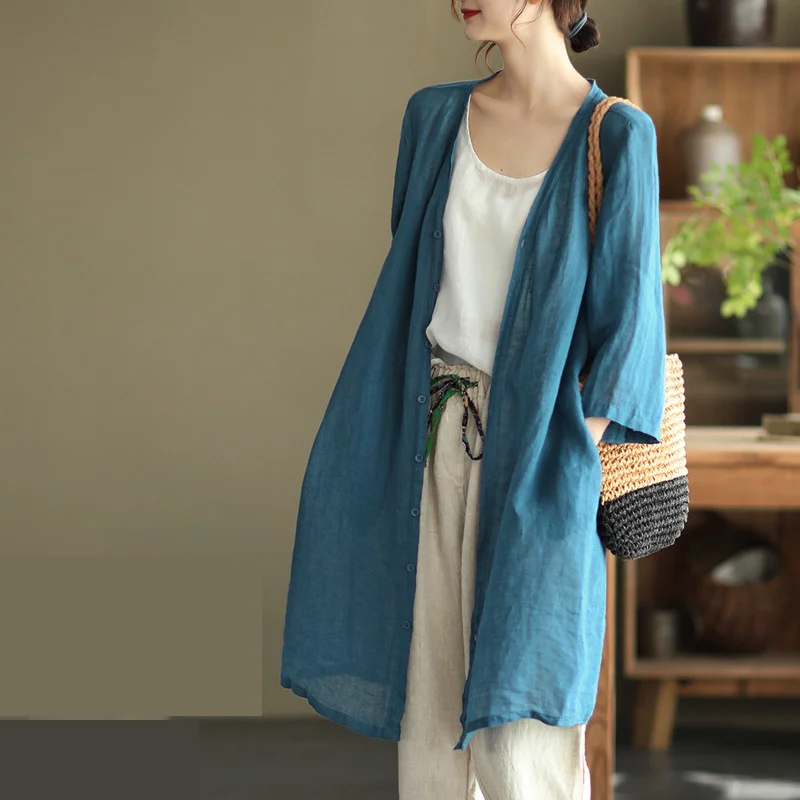Spring Summer Ladies Outwear Solid Color Button Cotton Linen Shirt Button Up Blouse Women Long Style Shirts Women Tops
Spring Summer Ladies Outwear Solid Color Button Cotton Linen Shirt Button Up Blouse Women Long Style Shirts Women Tops