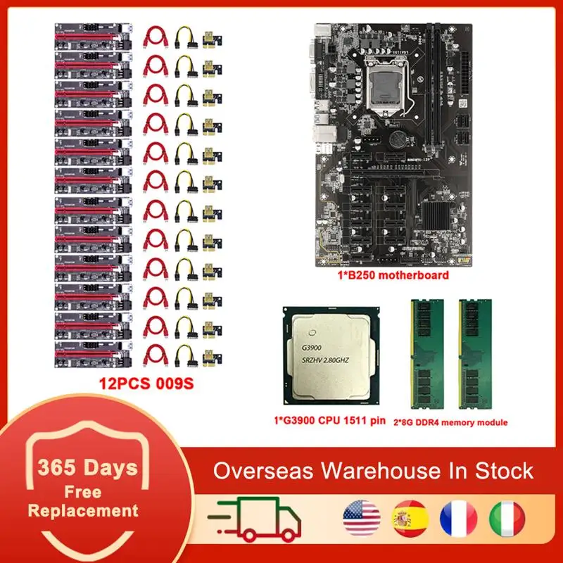BTC-B250 Mining Motherboard Xeon Combo Support 12 GPU LGA1151 DDR4 Maximum 16G For 12 PCIE 1x16x Graphics Card Bitcoin ETH Miner
BTC-B250 Mining Motherboard Xeon Combo Support 12 GPU LGA1151 DDR4 Maximum 16G For 12 PCIE 1x16x Graphics Card Bitcoin ETH Miner