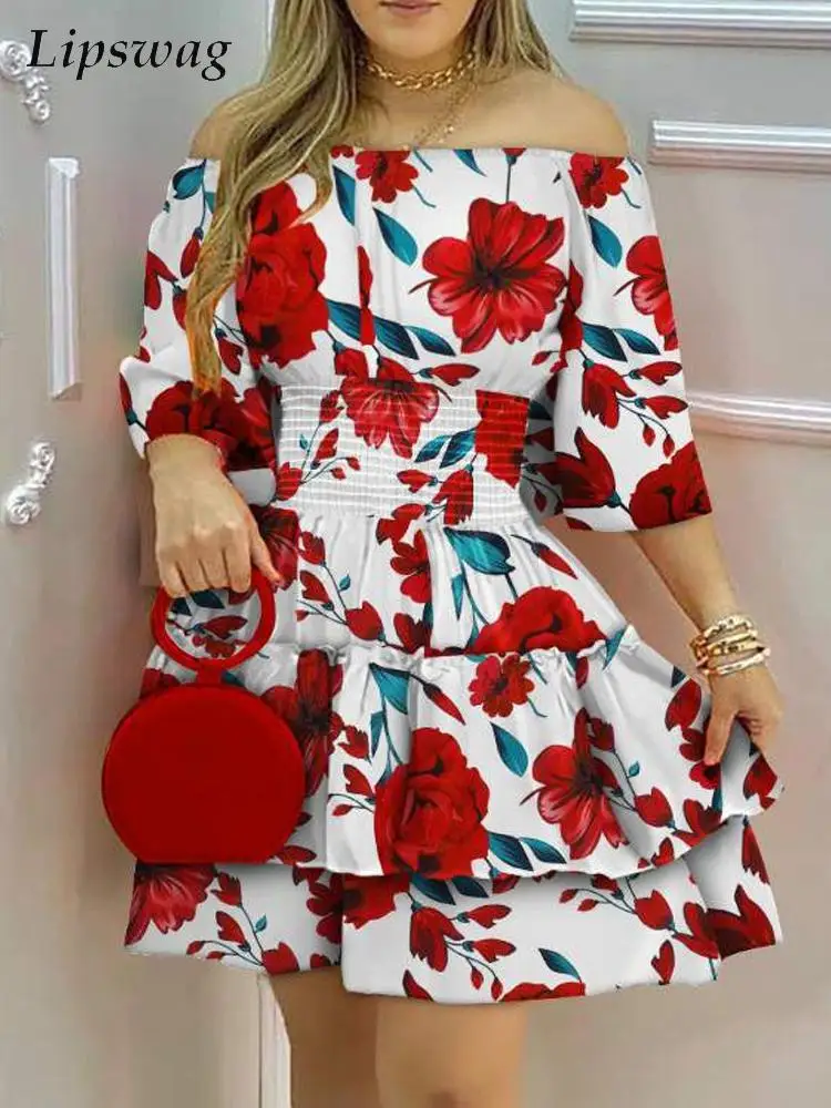 Summer Chic Floral Print Beach Mini Dress Sexy Fold Elastic Off Shoulder Party Dress Women Elegant Slash Neck Ruffle Short Dress
Summer Chic Floral Print Beach Mini Dress Sexy Fold Elastic Off Shoulder Party Dress Women Elegant Slash Neck Ruffle Short Dress