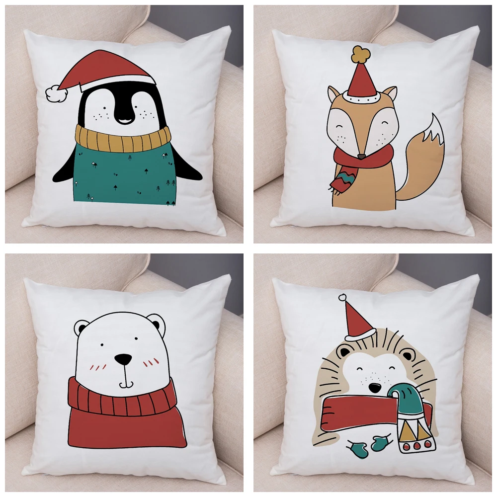 

Home Decor Nordic Cartoon Animal Pillowcase Merry Christmas Penguin Fox Bear Lion Pillowcase Sofa Cushion Cover