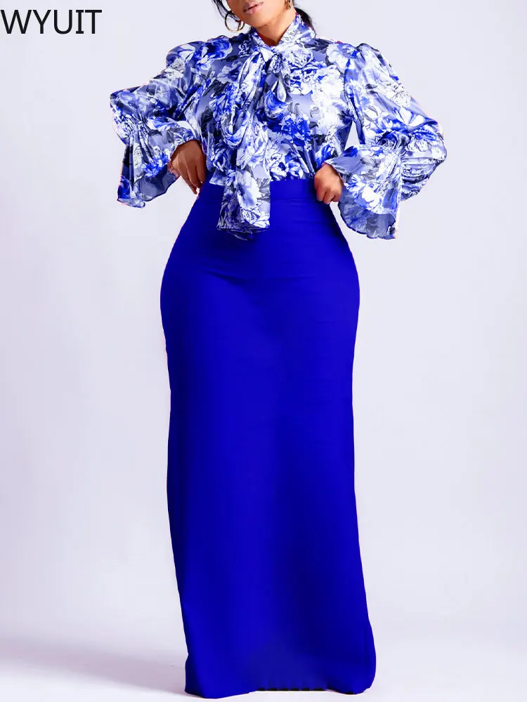Women Two Pieces Set Printed Blouse Maxi High Waist Long Skirt Long Sleeves Bow Tie Collar Retro African Elegant Office Ladies
Women Two Pieces Set Printed Blouse Maxi High Waist Long Skirt Long Sleeves Bow Tie Collar Retro African Elegant Office Ladies