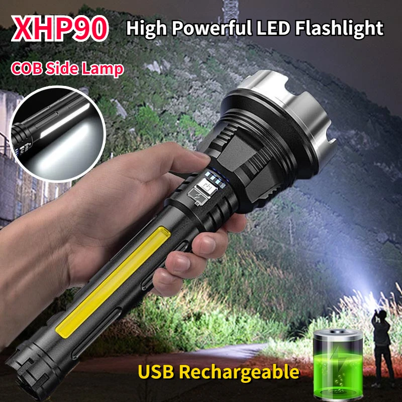 XHP90 High Powerful LED Flashlight USB Rechargeable Tactical Lantern Portable Outdoor Camping Hiking Light Emergency Torch
XHP90 High Powerful LED Flashlight USB Rechargeable Tactical Lantern Portable Outdoor Camping Hiking Light Emergency Torch