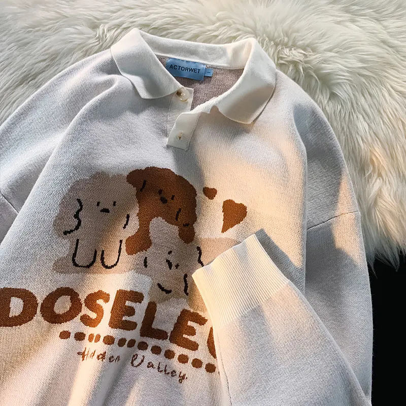 Winter Apricot Vintage Cartoon Animal Embroidery Sweaters POLO Callar Oversized Preppy Pullover Harajuku Couples Kawaii Clothes
Winter Apricot Vintage Cartoon Animal Embroidery Sweaters POLO Callar Oversized Preppy Pullover Harajuku Couples Kawaii Clothes