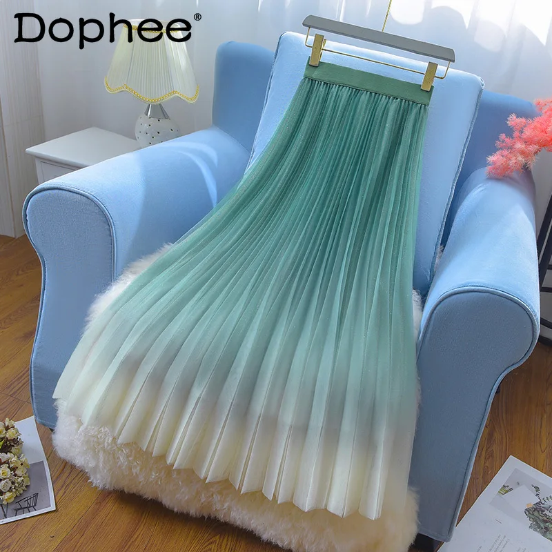 Shinny Mesh Skirt for Women 2022 Spring and Summer New Mid-Length High Waist Slimming Fairy Gradient Color Pleated Skirts
Shinny Mesh Skirt for Women 2022 Spring and Summer New Mid-Length High Waist Slimming Fairy Gradient Color Pleated Skirts