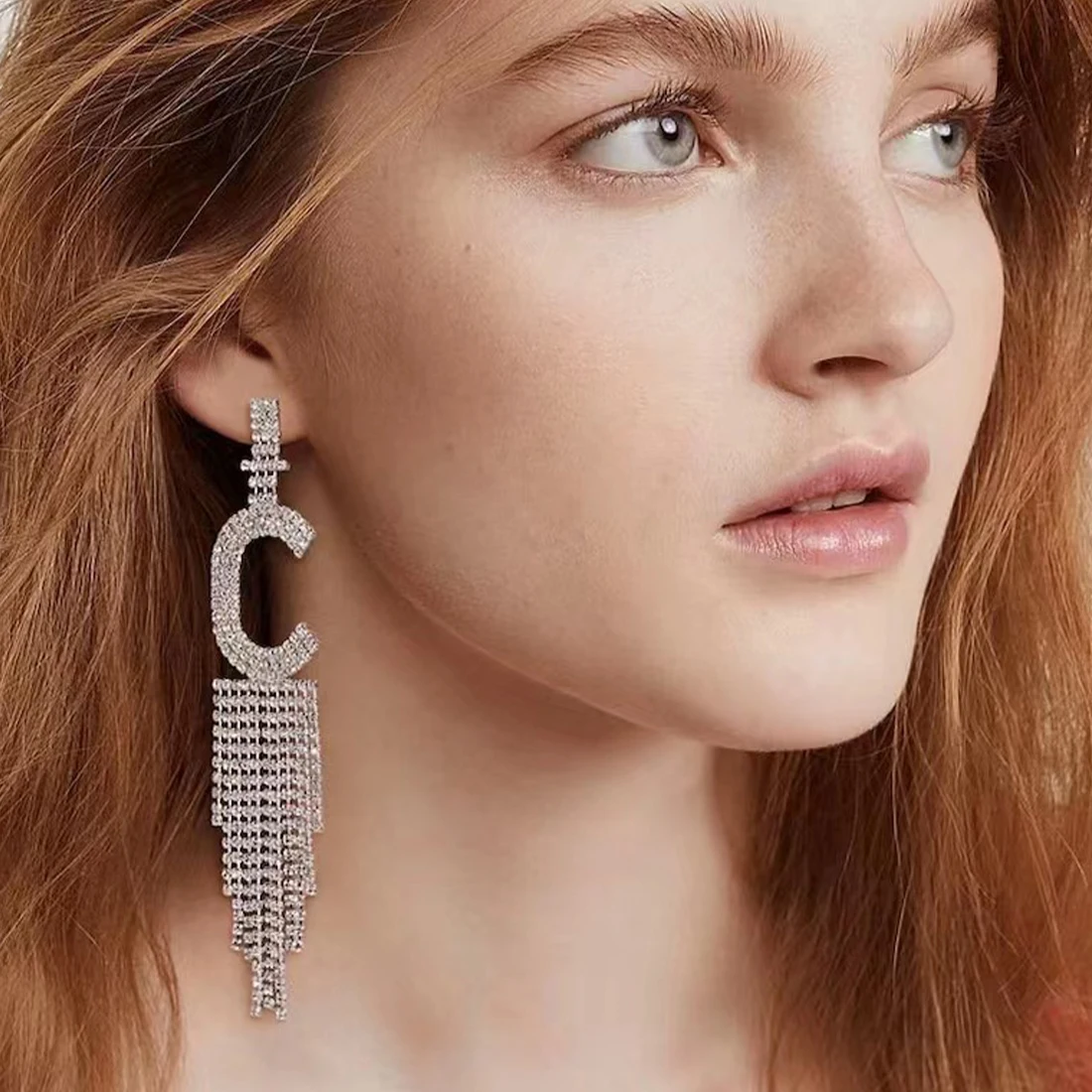 

Luxury Shiny Rhinestone Alphabet Initial Letter A Drop Dangle Earrings Crystal Long Tassl Earrings For Women Jewelry