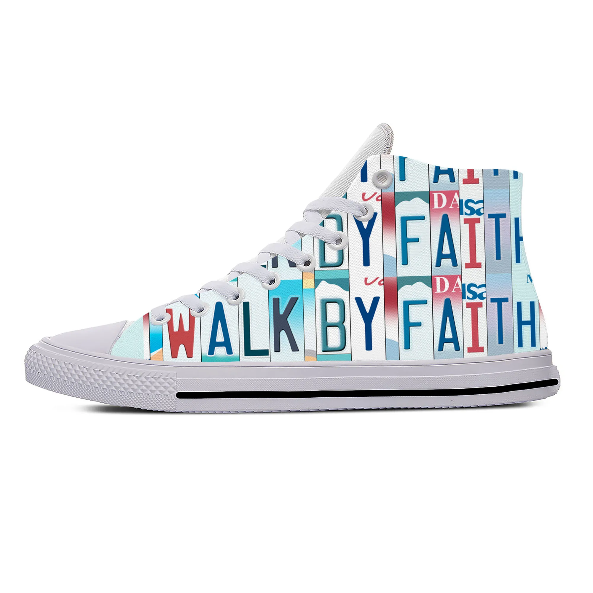

Walk By Faith High Top Sneakers Mens Womens Teenager Casual Shoes Canvas Running Shoes 3D Print Breathable Lightweight shoe