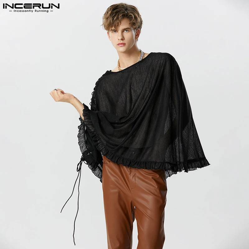 INCERUN Men Irregular T Shirts Solid Color Mesh Transparent Loose Cloak Ponchos Streetwear 2023 Lace Up Ruffle Fashion Cape Tops
INCERUN Men Irregular T Shirts Solid Color Mesh Transparent Loose Cloak Ponchos Streetwear 2023 Lace Up Ruffle Fashion Cape Tops