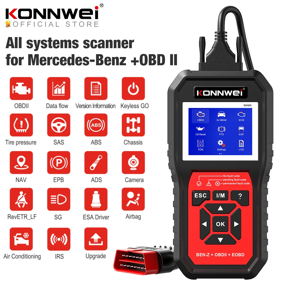 KONNWEI KW460 Obd2 сканер для Mercedes-Benz ABS подушка безопасности масла EPB DPF SRS TPMS сброс полной