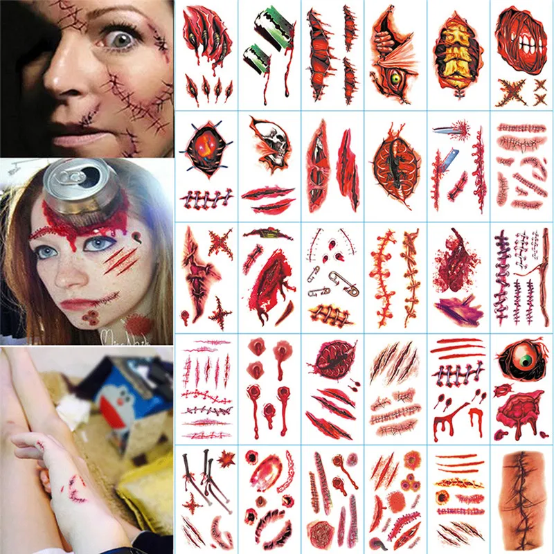 30 PCS Halloween waterproof temporary tattoos for lady women 3d reality vampire blood scar design tattoo stickers 
30 PCS Halloween waterproof temporary tattoos for lady women 3d reality vampire blood scar design tattoo stickers