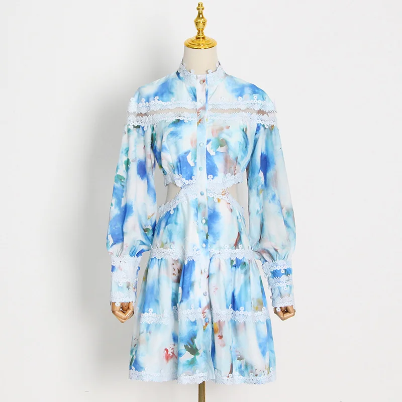 SeeBeautiful Tie Dyed Printed Short A-line Dress Stand Puff Sleeve Waist Hollow Embroidery Women 2022 Autumn New Fashion Q638
SeeBeautiful Tie Dyed Printed Short A-line Dress Stand Puff Sleeve Waist Hollow Embroidery Women 2022 Autumn New Fashion Q638