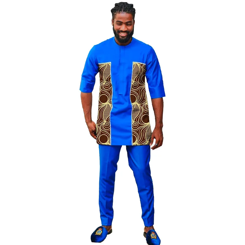 Senator Style Blue Men's Party Suit Breathable Cotton Half Sleeve Tops+Trousers Male Pant Sets African Groom Outfits
Senator Style Blue Men's Party Suit Breathable Cotton Half Sleeve Tops+Trousers Male Pant Sets African Groom Outfits