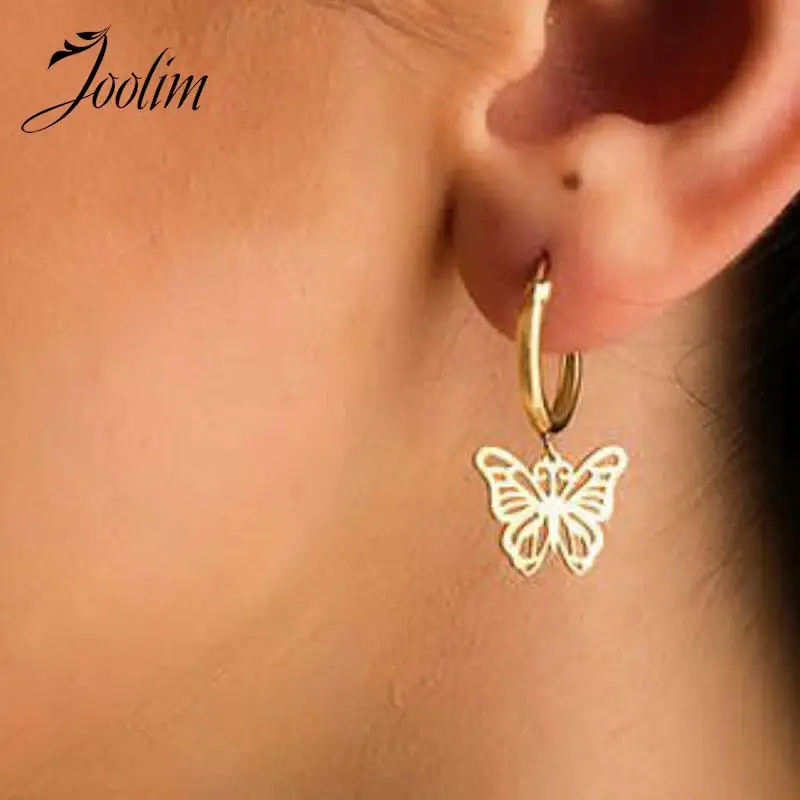 JOOLIM Jewelry High End PVD Wholesale Tarnish Free Fashion Hollow Butterfly Danglle Huggie Stainless Steel Earring For Women
JOOLIM Jewelry High End PVD Wholesale Tarnish Free Fashion Hollow Butterfly Danglle Huggie Stainless Steel Earring For Women